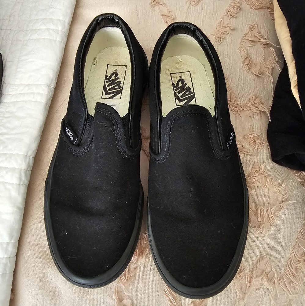 Vans black slip on shoes size 3y